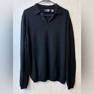 J. Ferrar Men's Black 100% Merino Wool Polo Sweater Size Large L